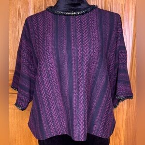 Cynthia Vincent Knits Metallic Trim Boxy Sweater Top Purple & Black Vintage